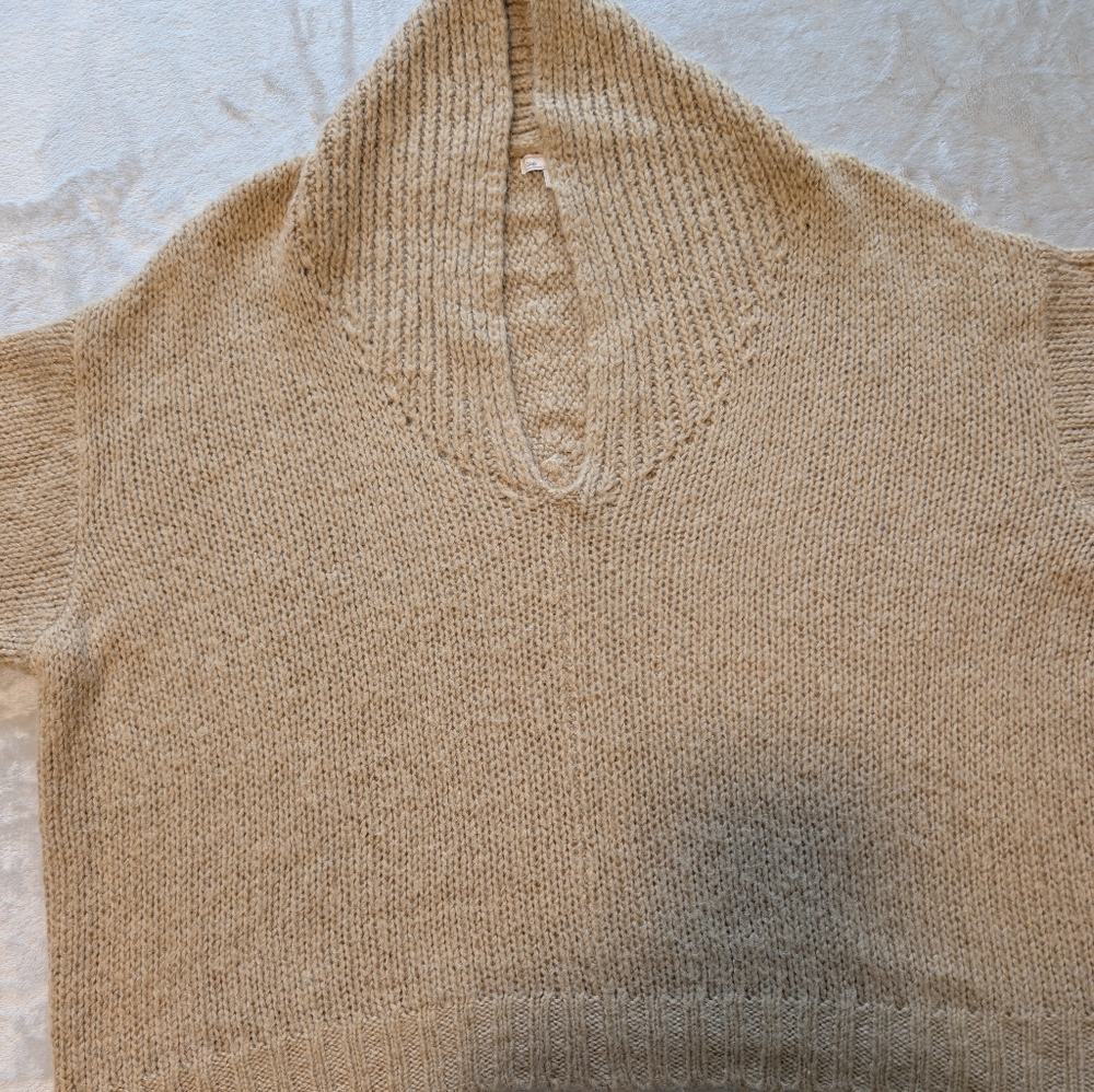 Gap Alpaca Blend Cropped Tan Shawl Neck Sweater Beige Quiet Luxury Minimal Lg image 9
